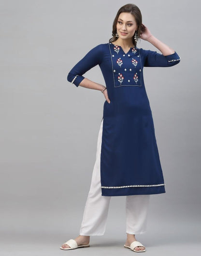 Navy Blue Embroidered Kurti | Sudathi