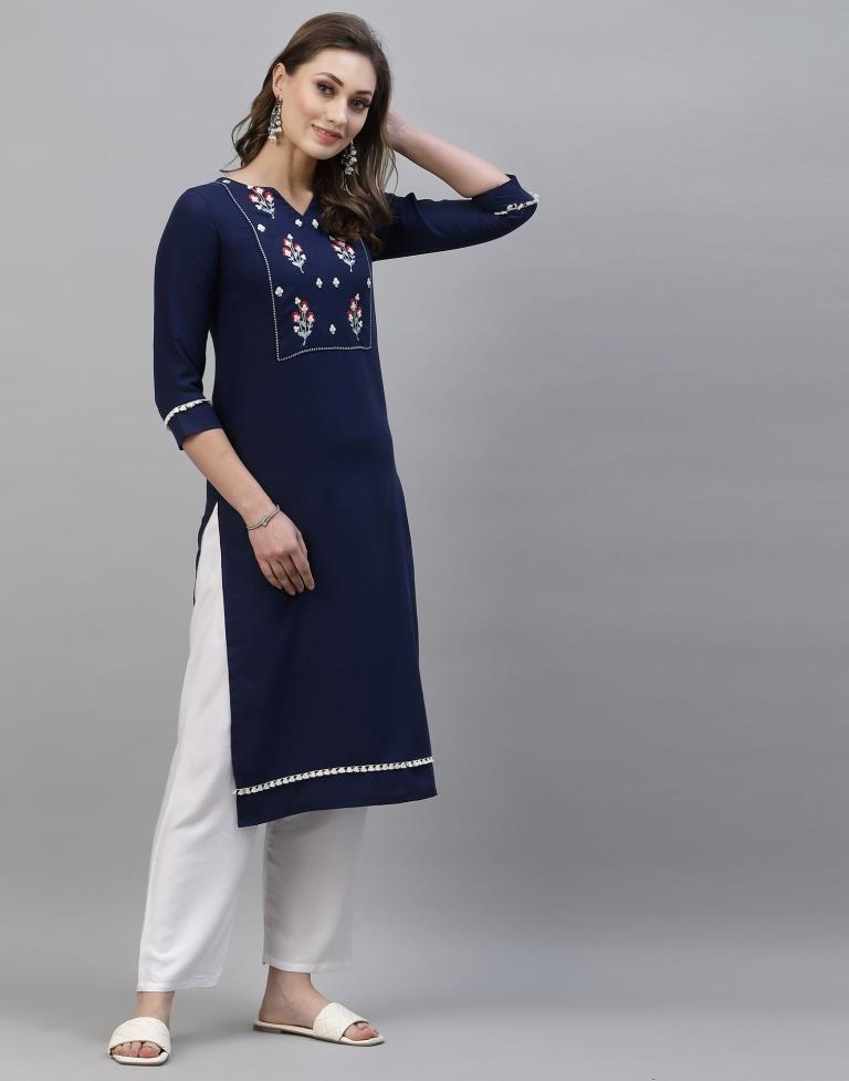 Navy Blue Embroidered Kurti | Sudathi