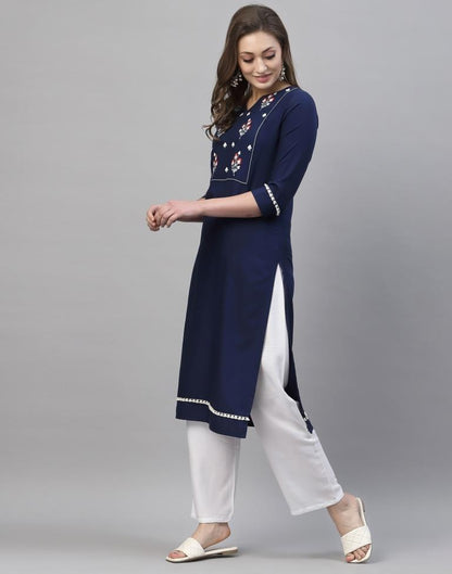 Navy Blue Embroidered Kurti | Sudathi