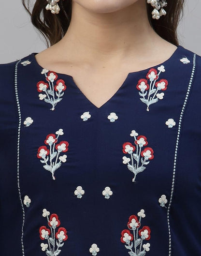 Navy Blue Embroidered Kurti | Sudathi