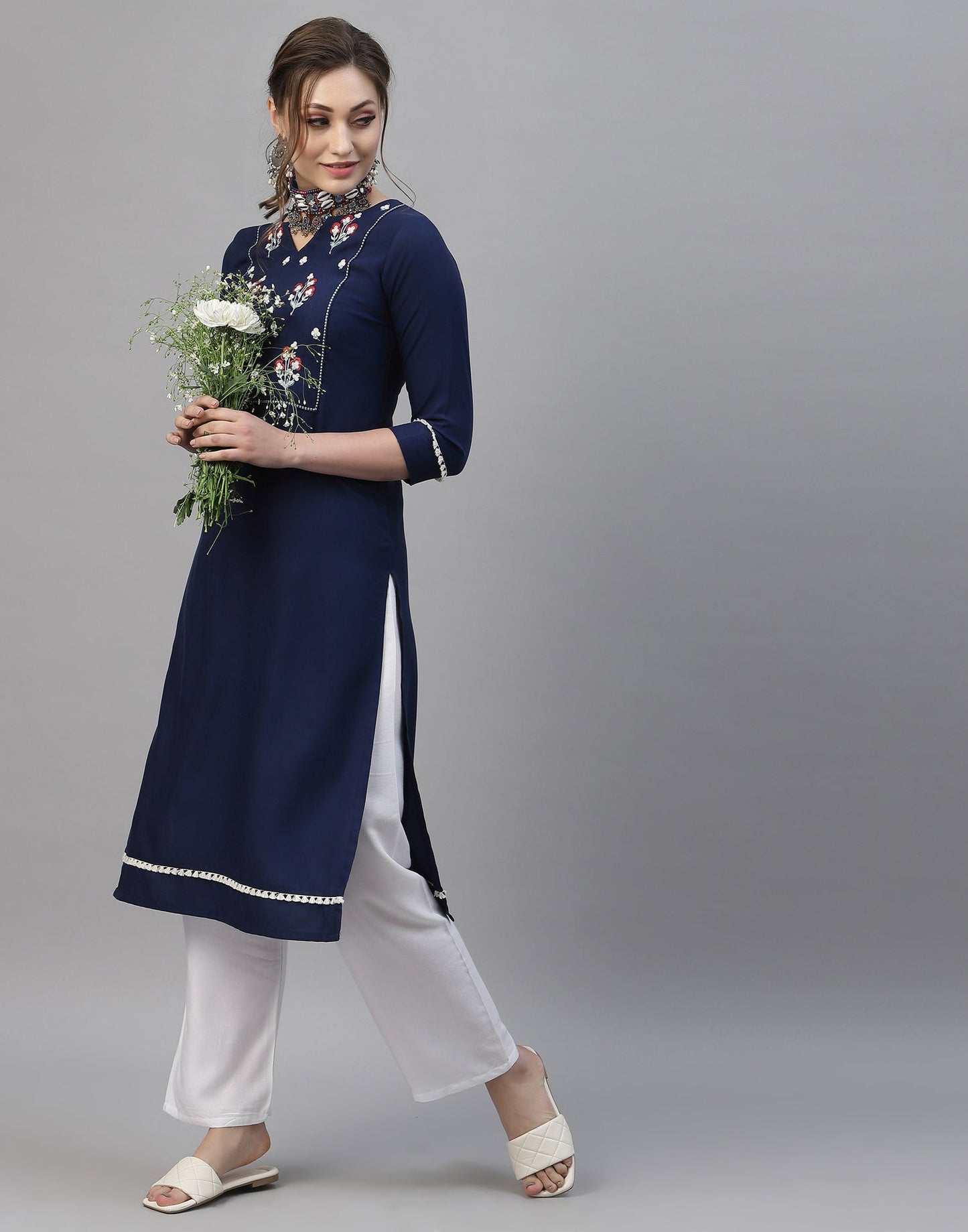 Navy Blue Embroidered Kurti | Sudathi