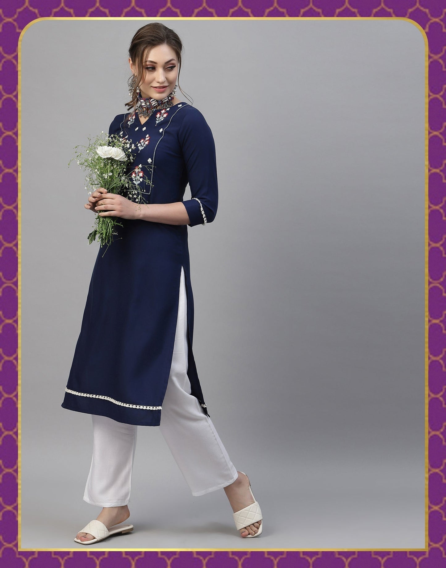 Navy Blue Embroidered Kurti | Sudathi