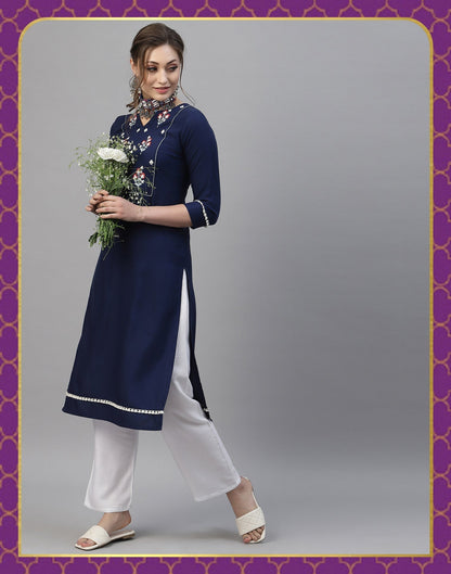 Navy Blue Embroidered Kurti | Sudathi