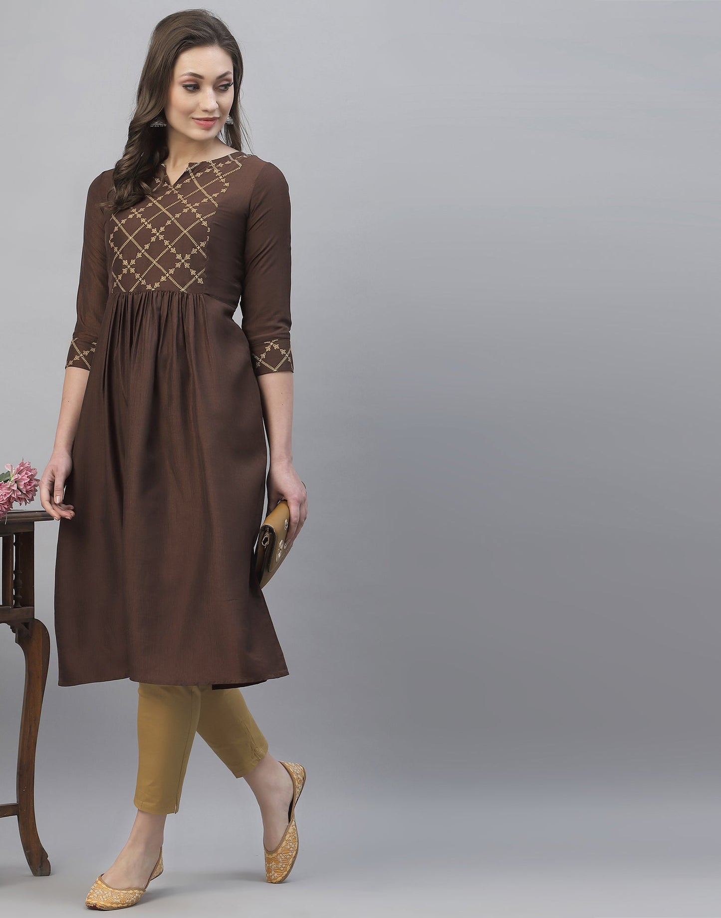 Dark Brown gathered Kurti | Sudathi