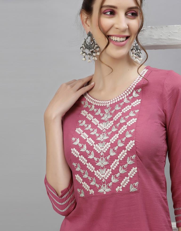 Pastel Pink Embroidered Kurti | Sudathi