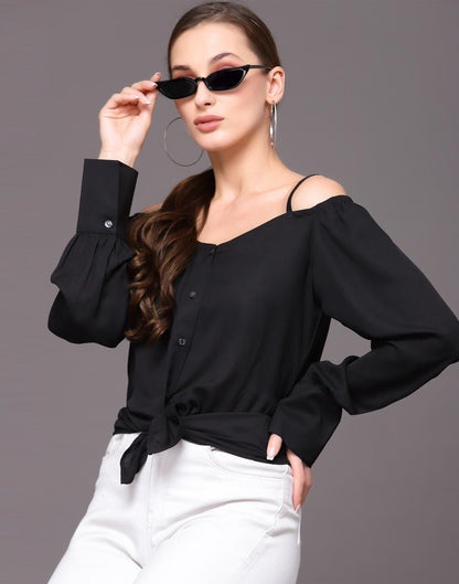 Black Cuffed Full Sleeve Shirt | Sudathi