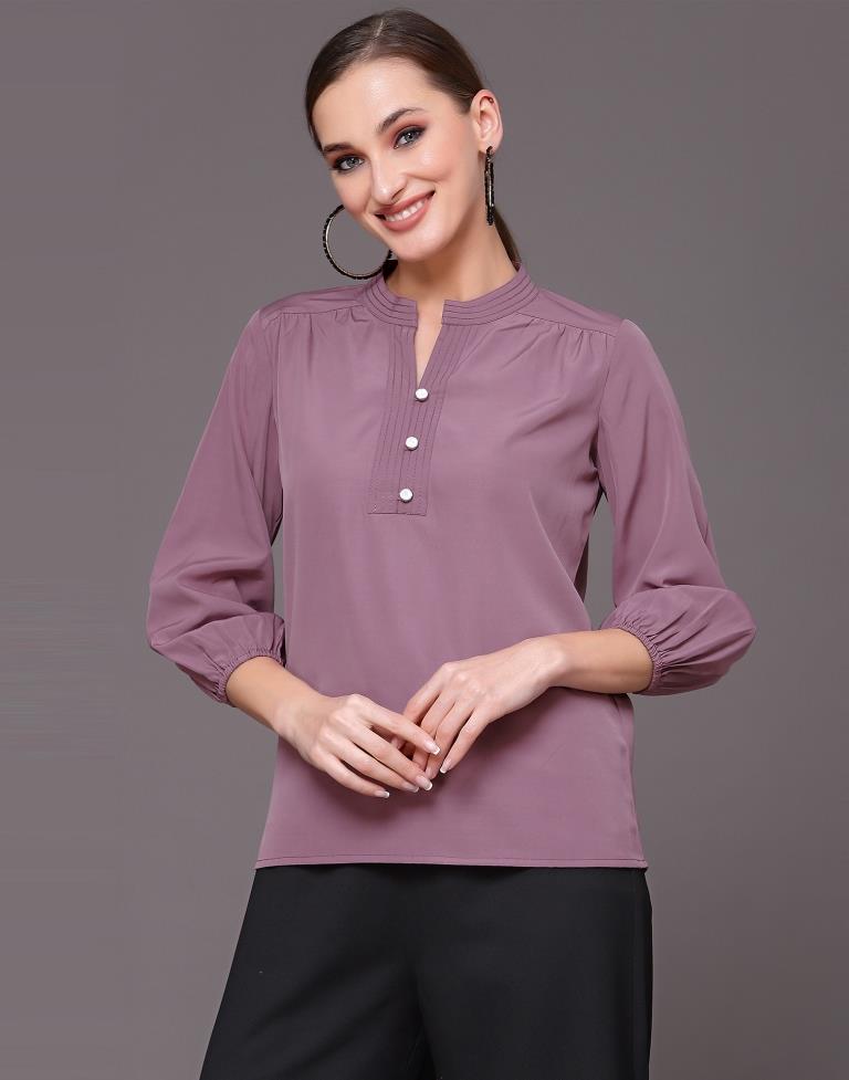 Purple Mandarin Neck Top | Leemboodi