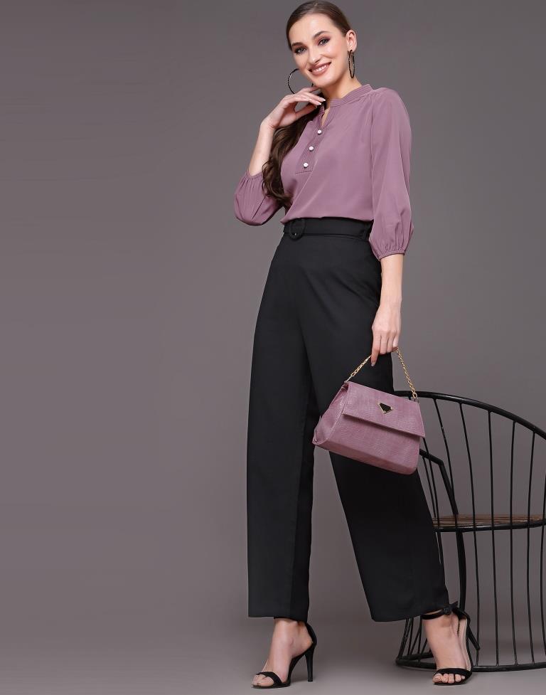 Purple Mandarin Neck Top | Leemboodi