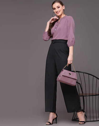 Purple Mandarin Neck Top | Leemboodi