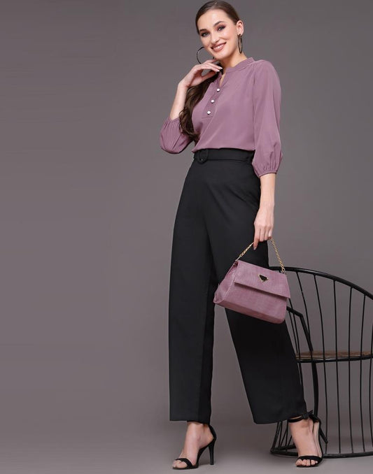 Purple Mandarin Neck Top | Leemboodi