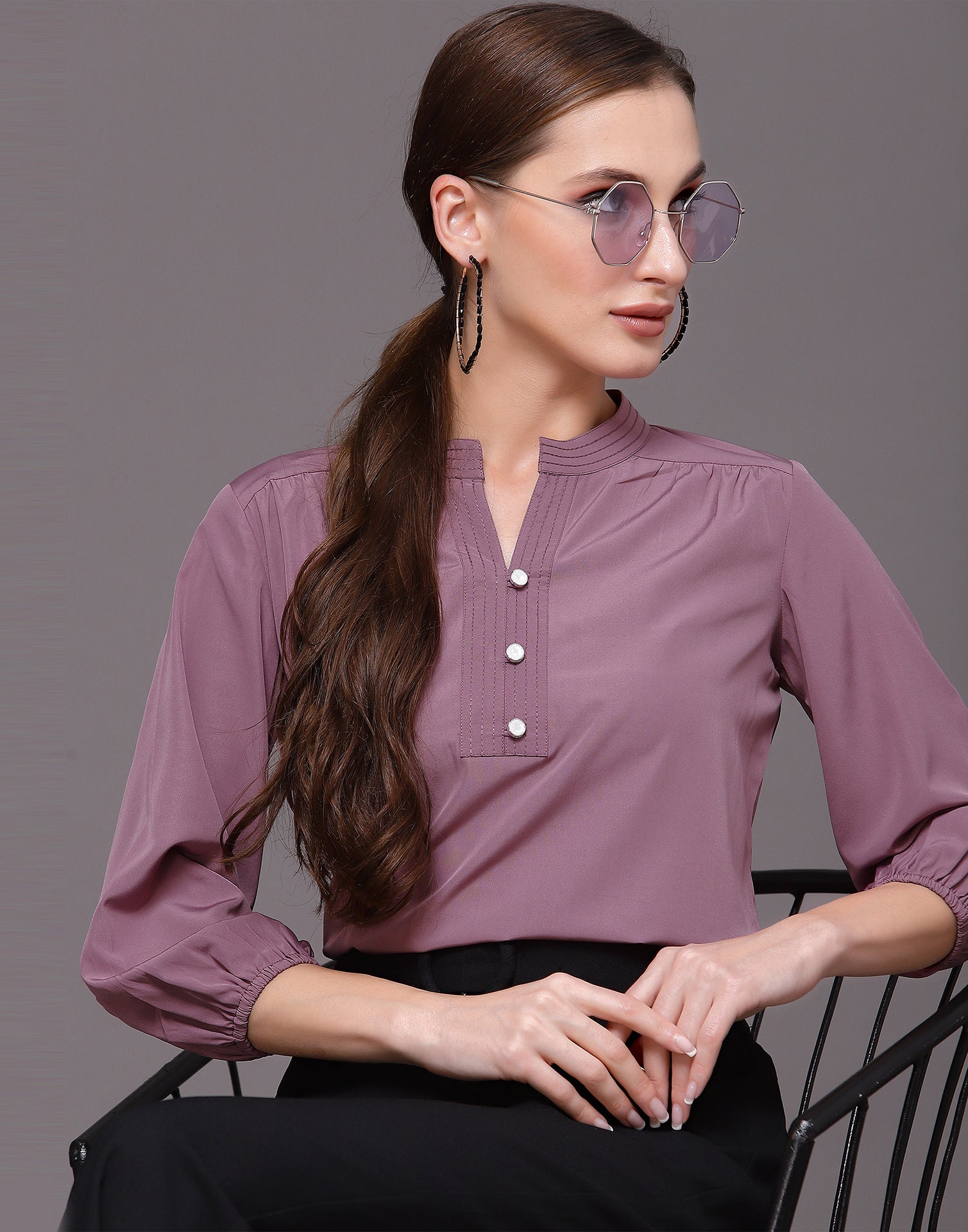 Purple Mandarin Neck Top | Leemboodi