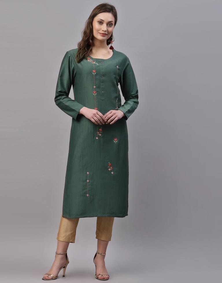 Dusty Green Embroidered Kurti | Sudathi