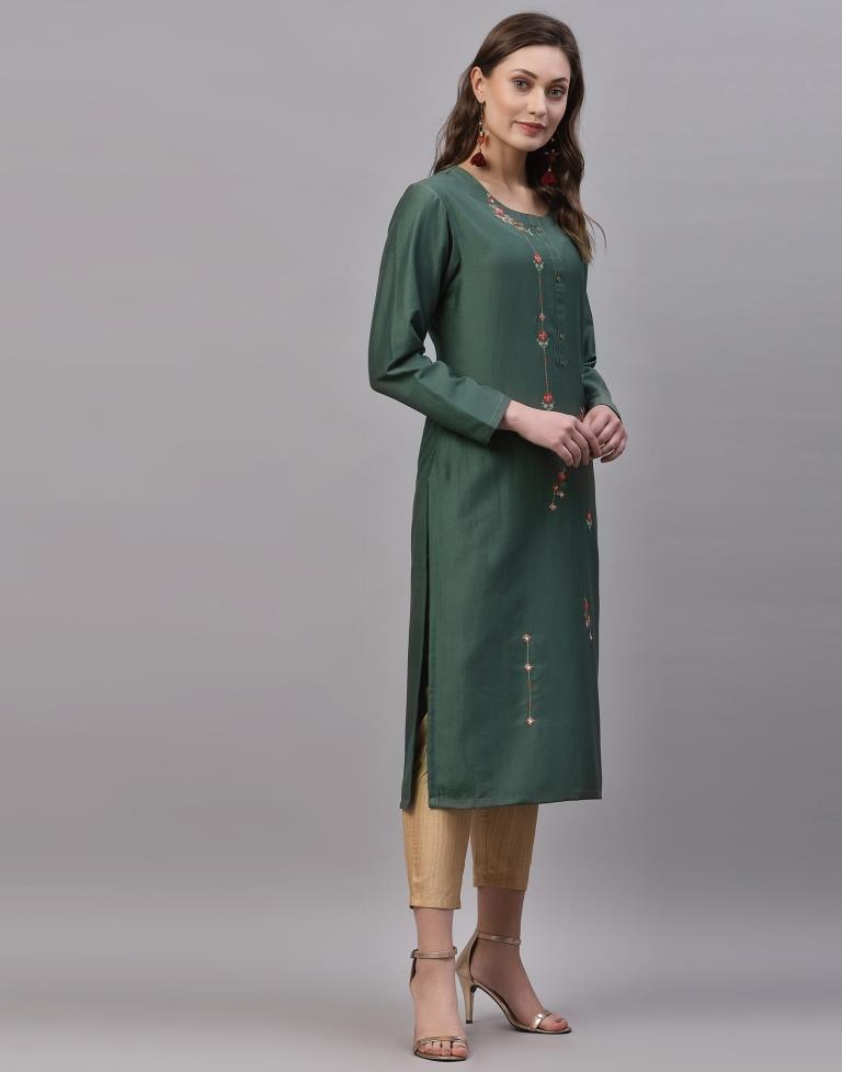 Dusty Green Embroidered Kurti | Sudathi