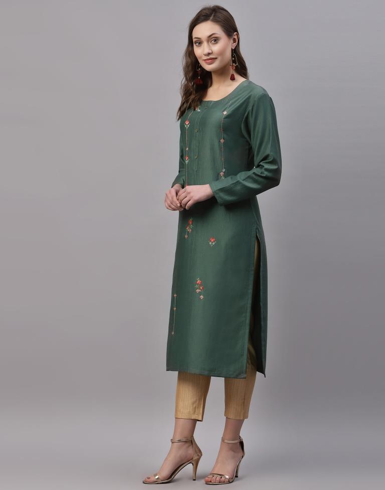 Dusty Green Embroidered Kurti | Sudathi