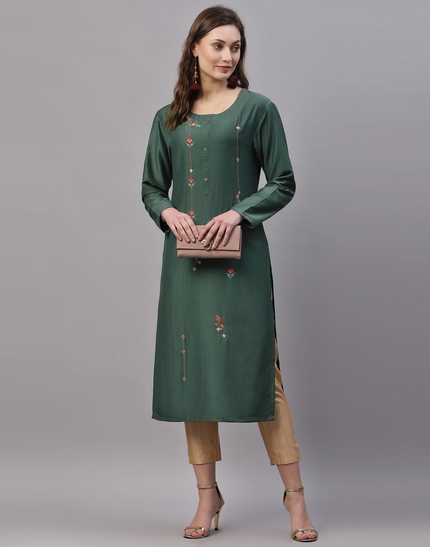 Dusty Green Embroidered Kurti | Sudathi