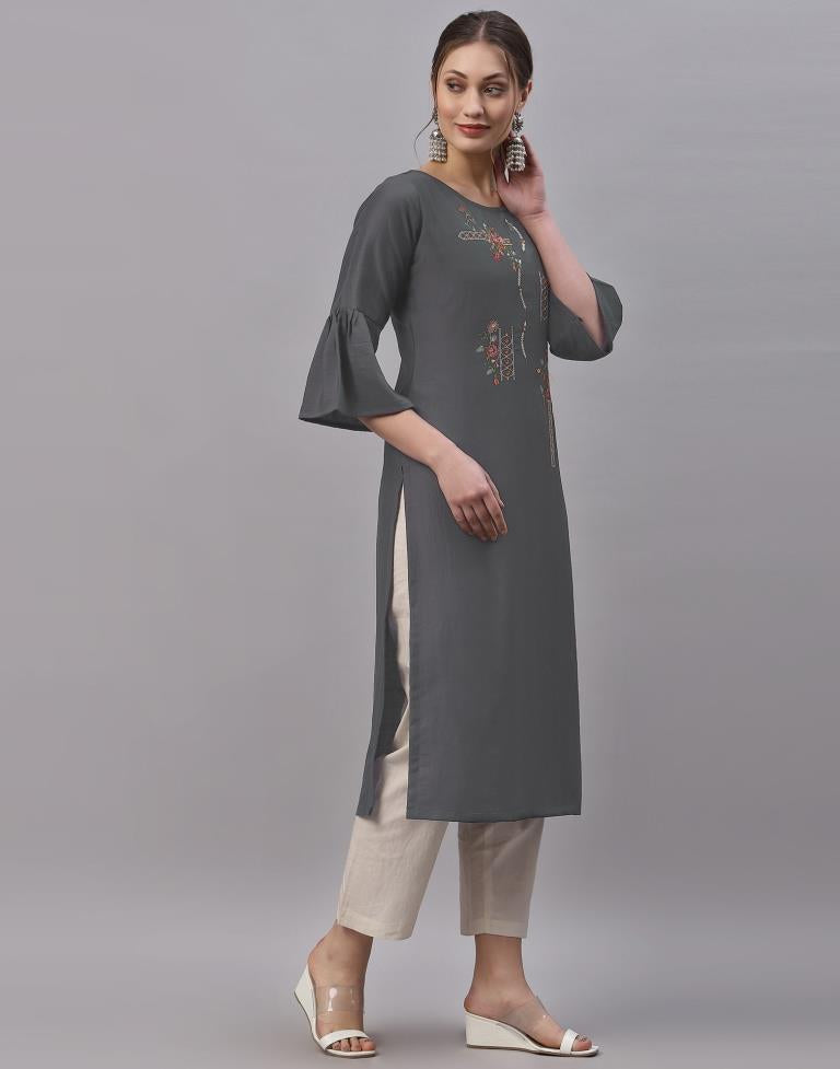 Grey Embroidered Kurti | Sudathi