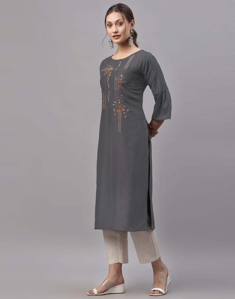 Grey Embroidered Kurti | Sudathi