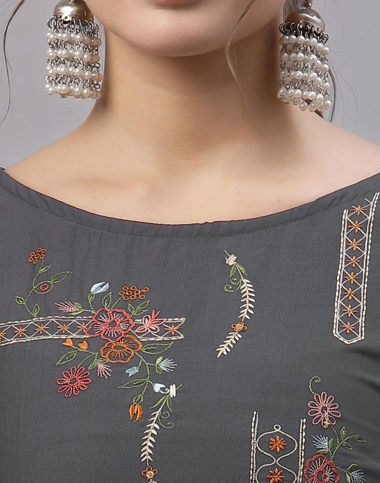 Grey Embroidered Kurti | Sudathi