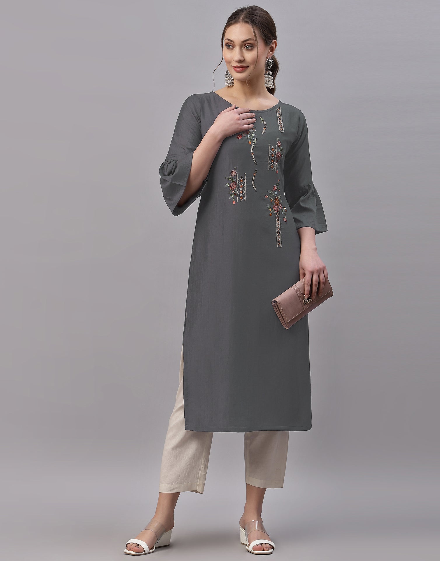 Grey Embroidered Kurti | Sudathi