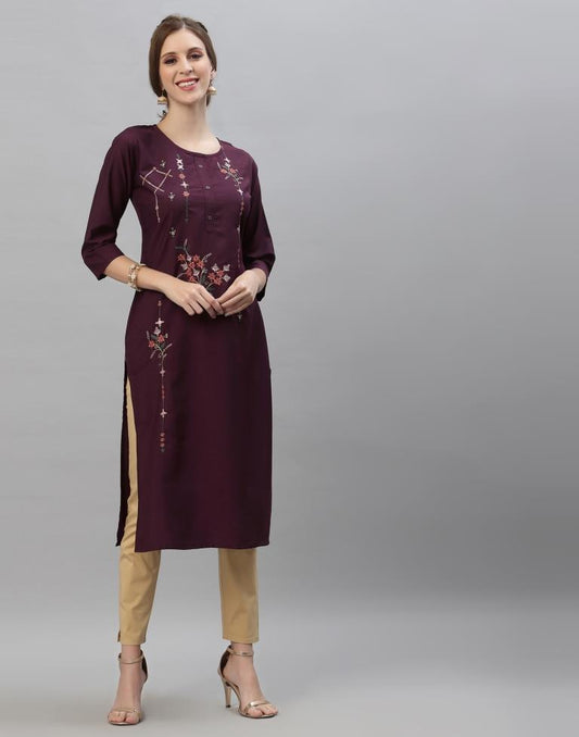 Wine Embroidered Kurti | Leemboodi