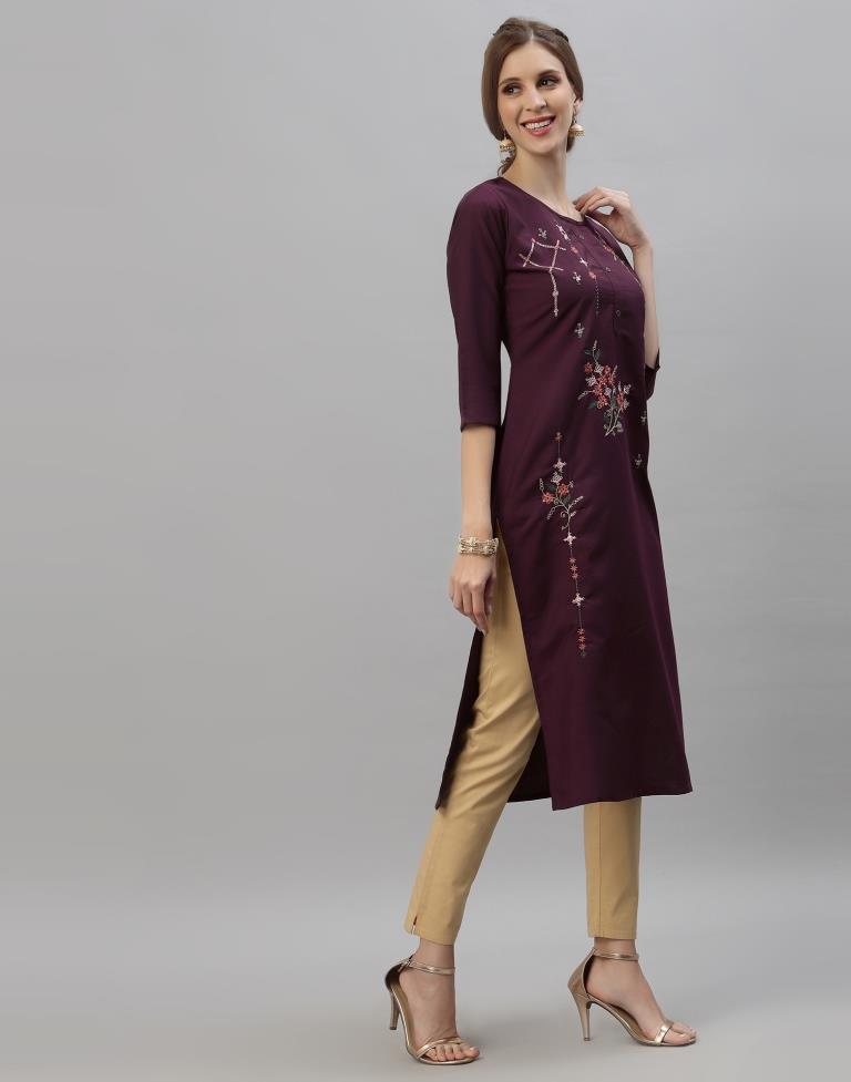 Wine Embroidered Kurti | Leemboodi