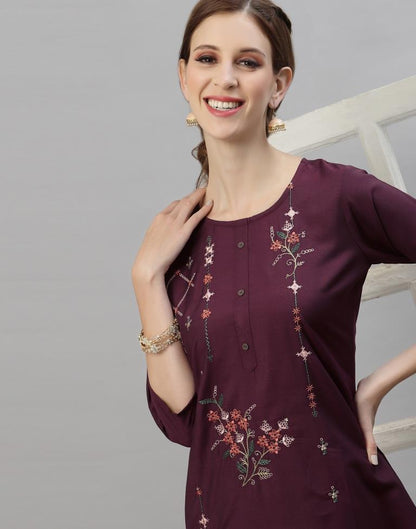 Wine Embroidered Kurti | Leemboodi