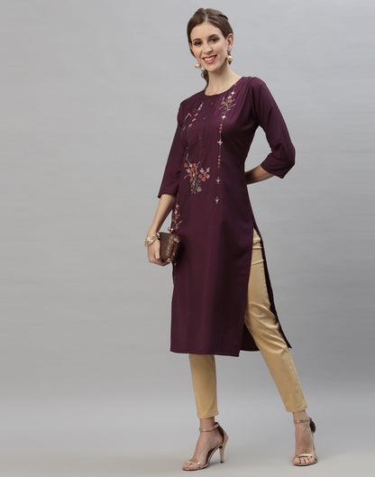 Wine Embroidered Kurti | Leemboodi