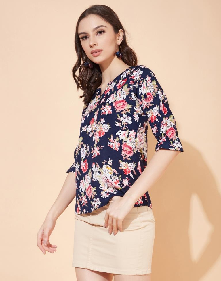 Blue Floral Printed Top | Sudathi