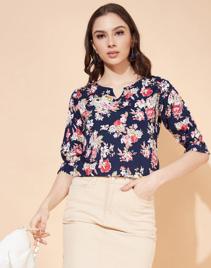 Blue Floral Printed Top | Sudathi