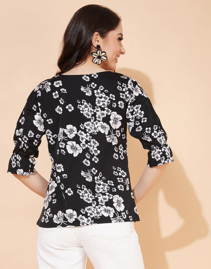 Black Floral Printed Top | Leemboodi