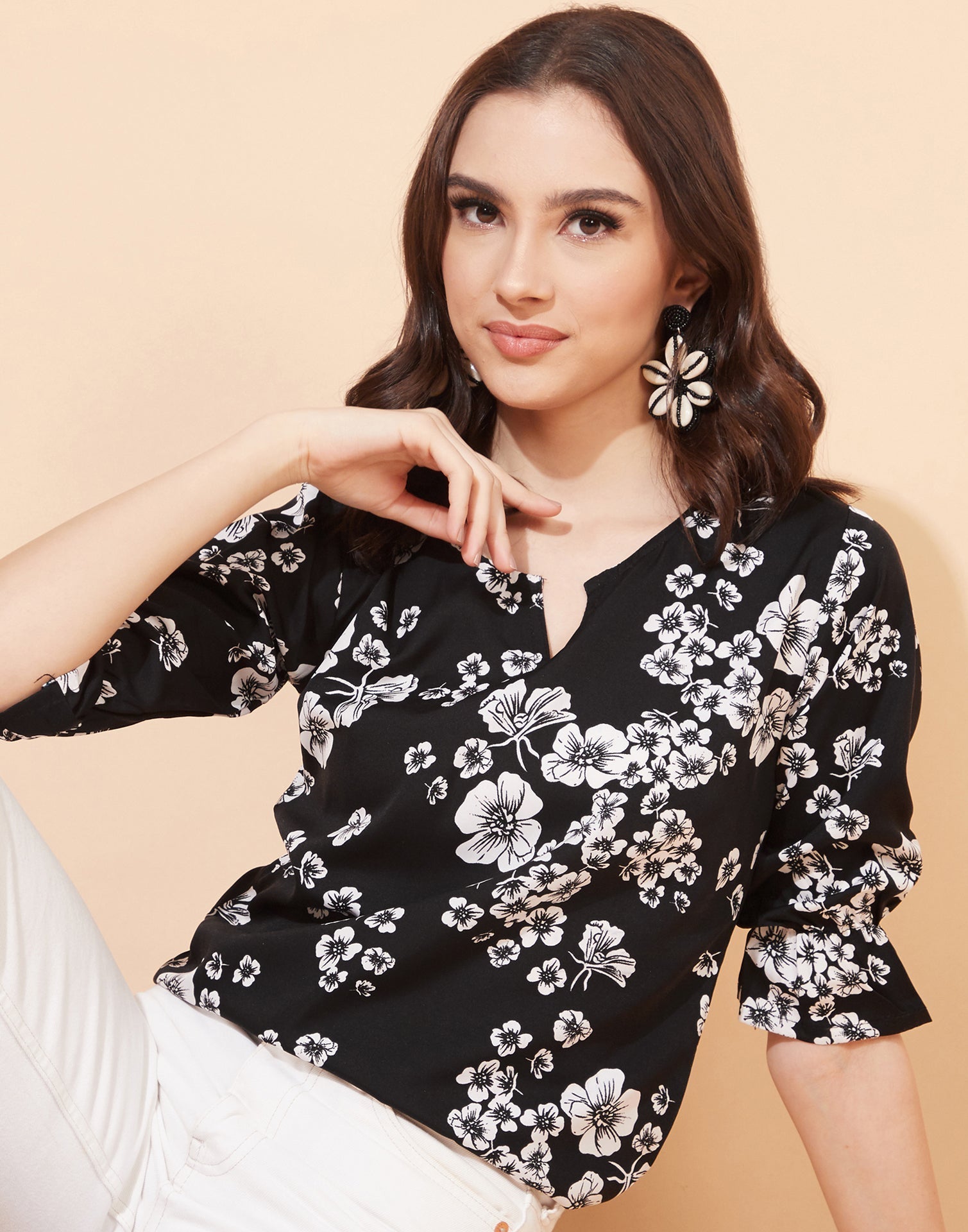 Black Floral Printed Top | Leemboodi