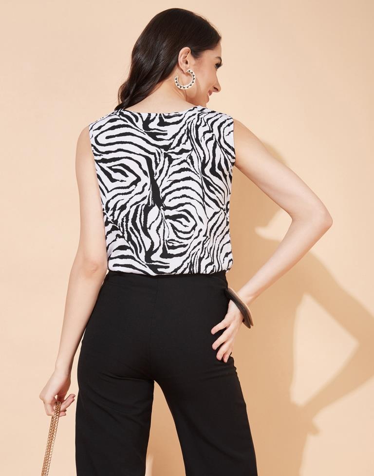 White And Black Animal Printed Top | Sudathi