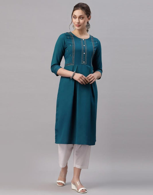 Teal Embroidered Kurti | Sudathi