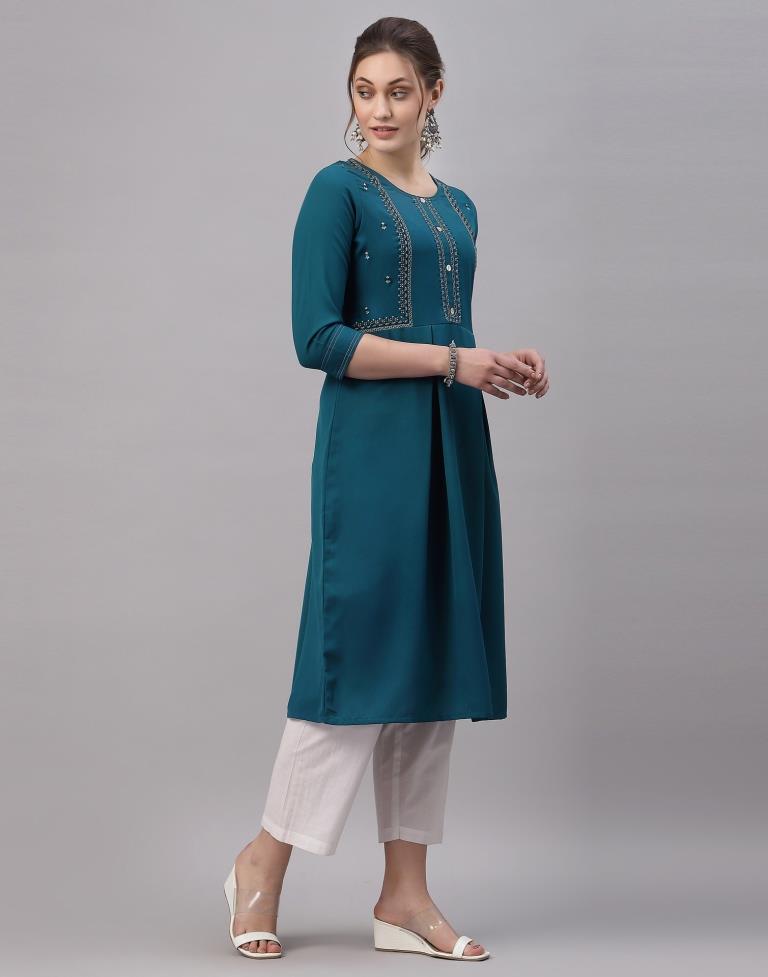 Teal Embroidered Kurti | Sudathi