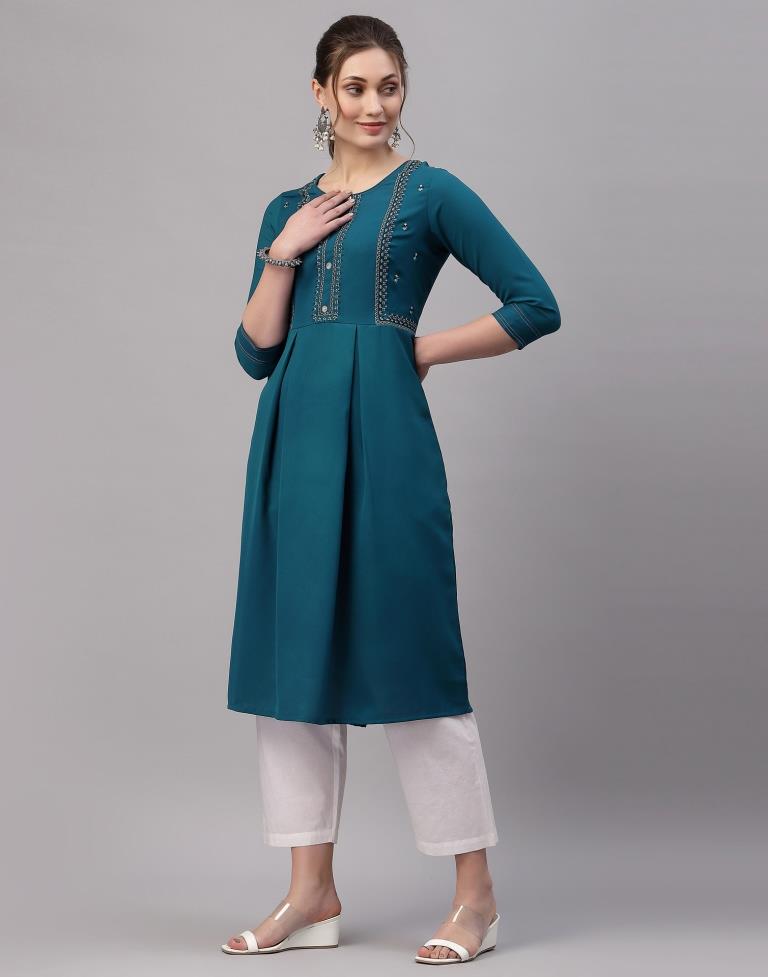 Teal Embroidered Kurti | Sudathi