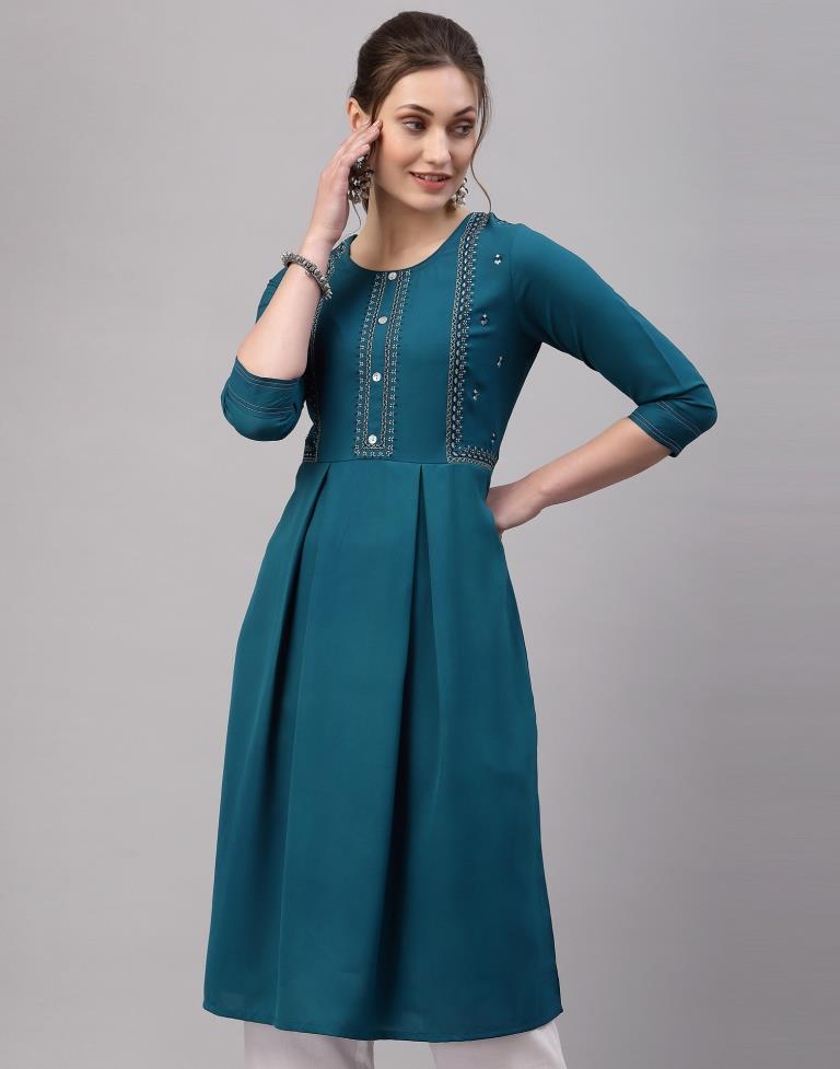 Teal Embroidered Kurti | Sudathi