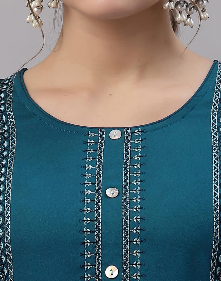 Teal Embroidered Kurti | Sudathi