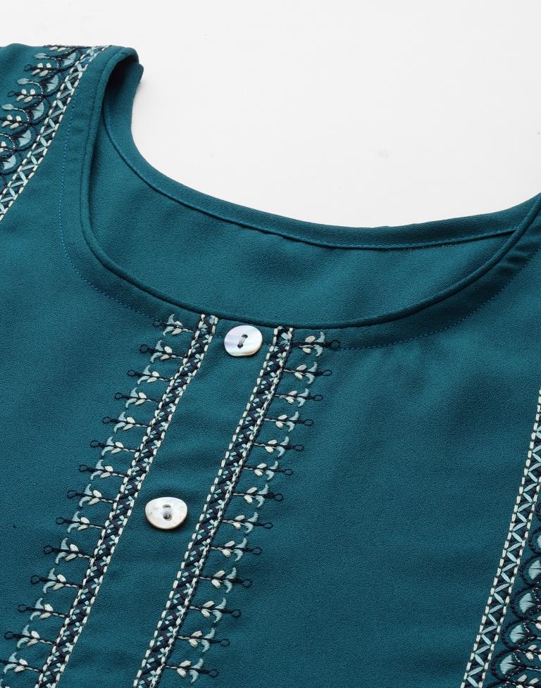 Teal Embroidered Kurti | Sudathi