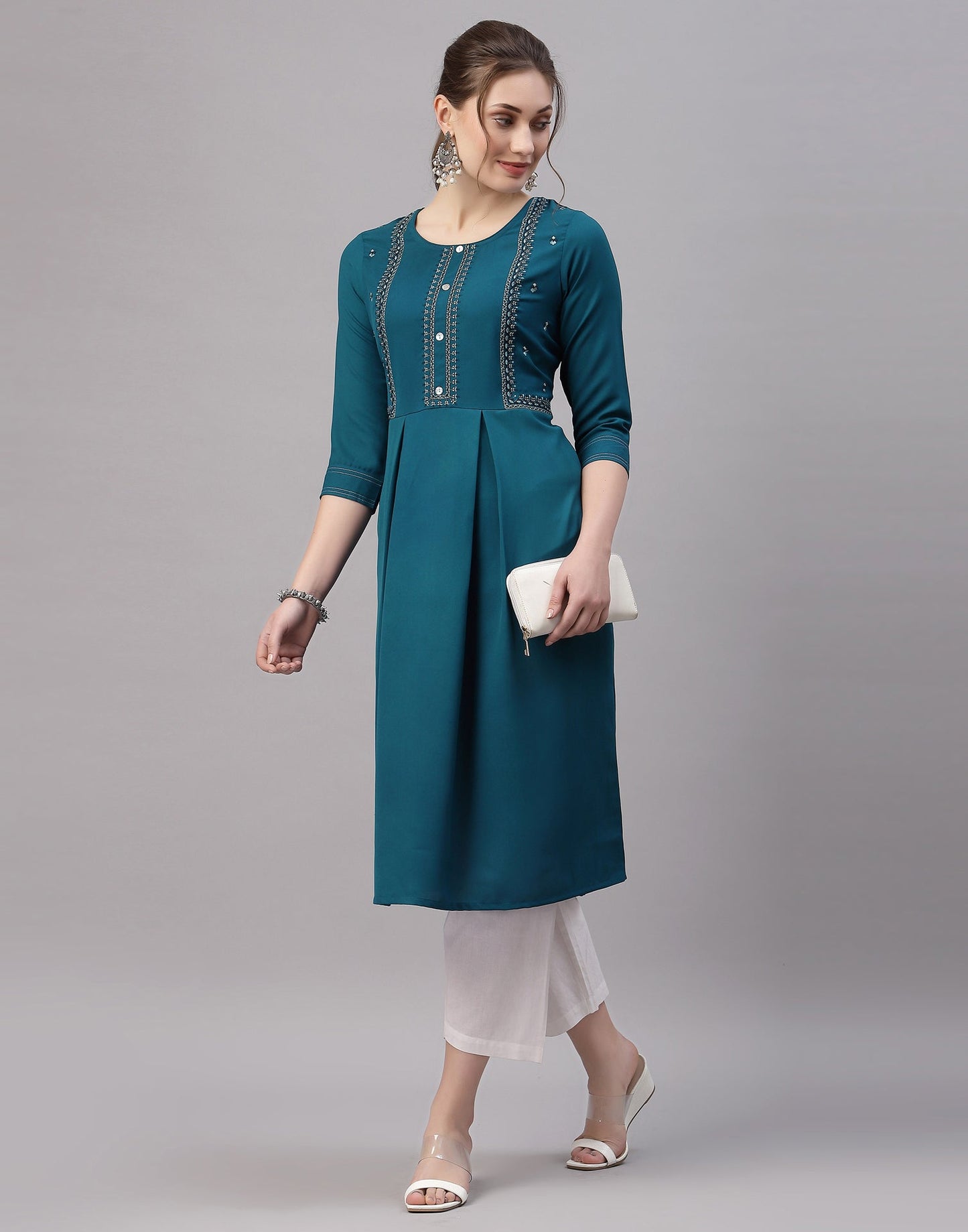 Teal Embroidered Kurti | Sudathi