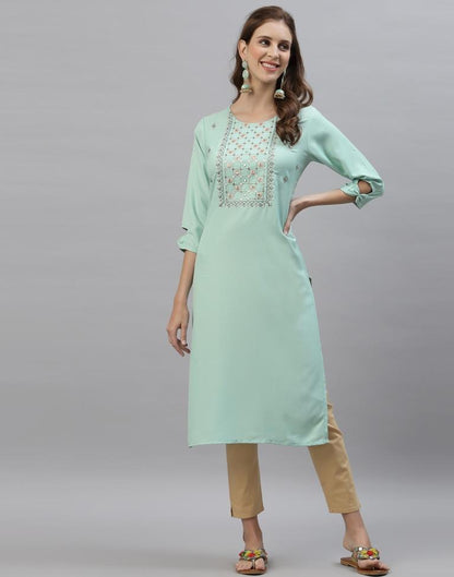 Mint Green Embroidered Kurti | Sudathi