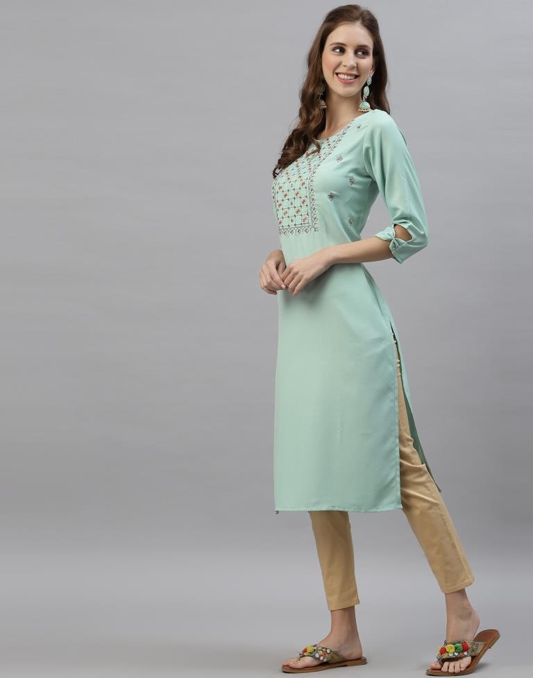 Mint Green Embroidered Kurti | Sudathi