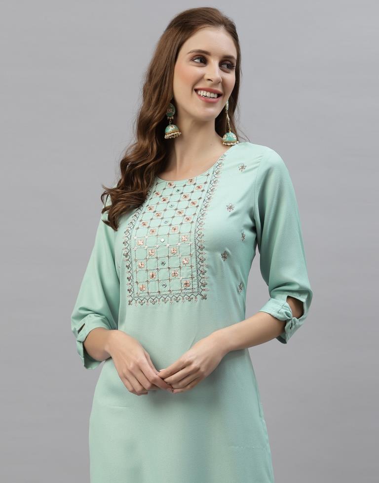 Mint Green Embroidered Kurti | Sudathi