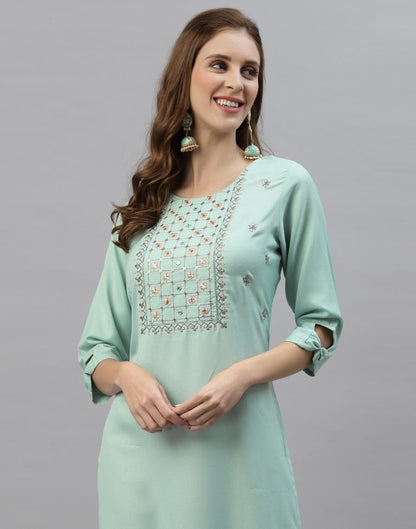 Mint Green Embroidered Kurti | Sudathi