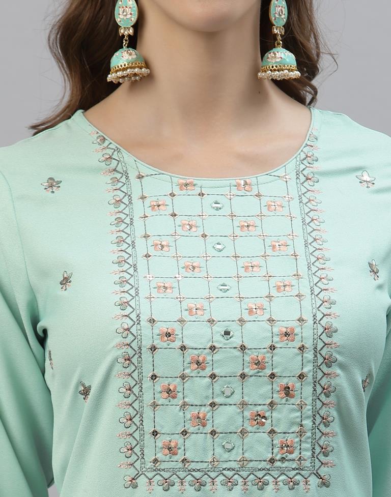 Mint Green Embroidered Kurti | Sudathi