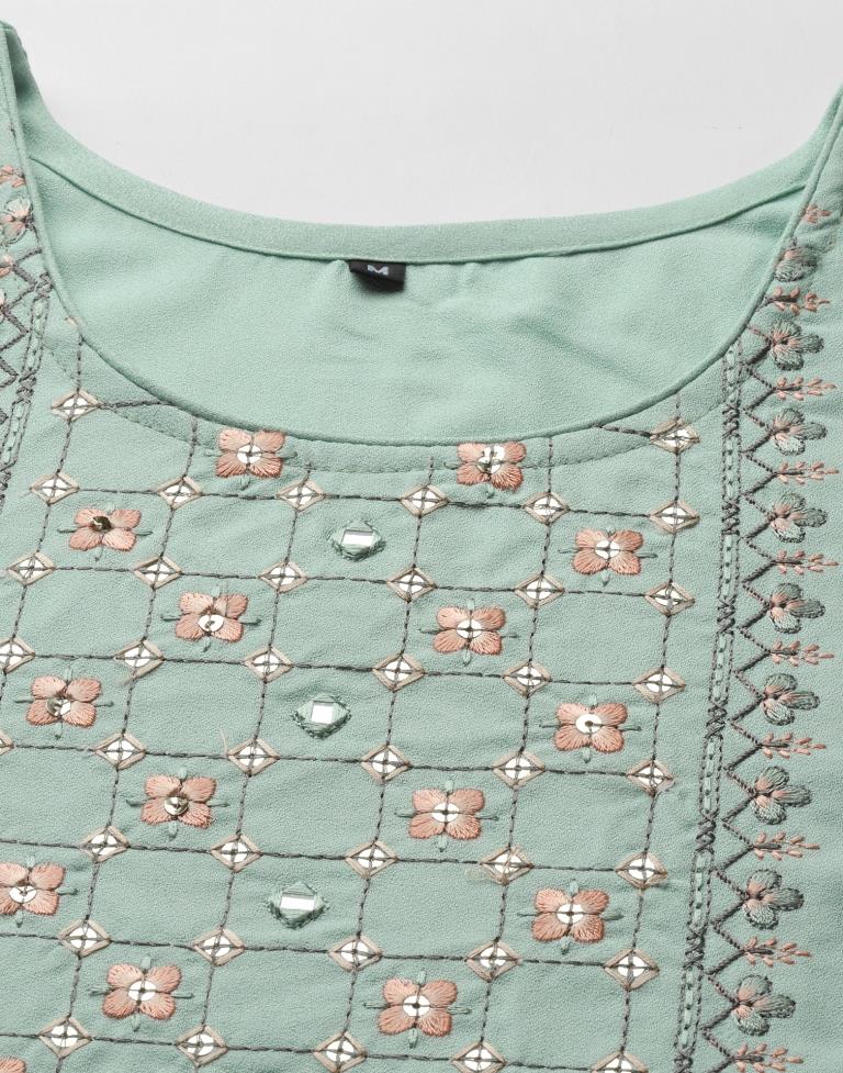 Mint Green Embroidered Kurti | Sudathi