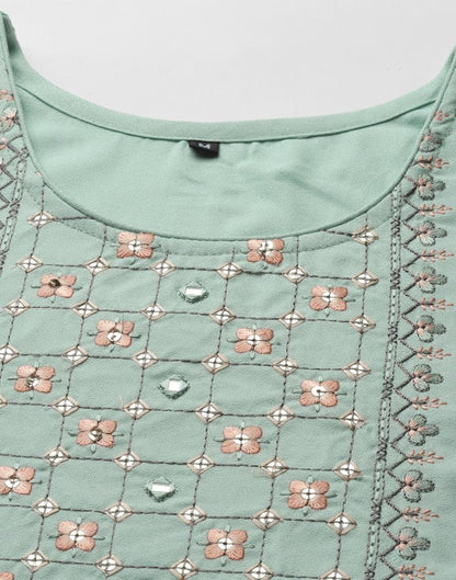 Mint Green Embroidered Kurti | Sudathi