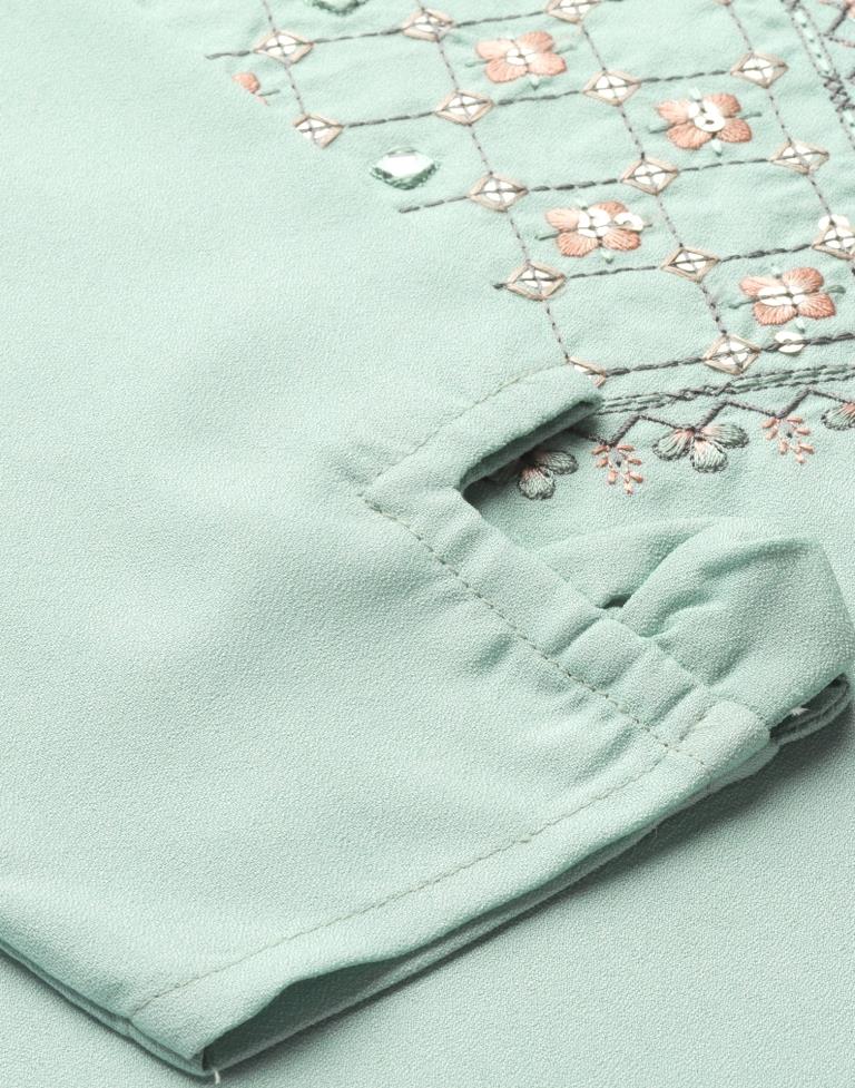 Mint Green Embroidered Kurti | Sudathi