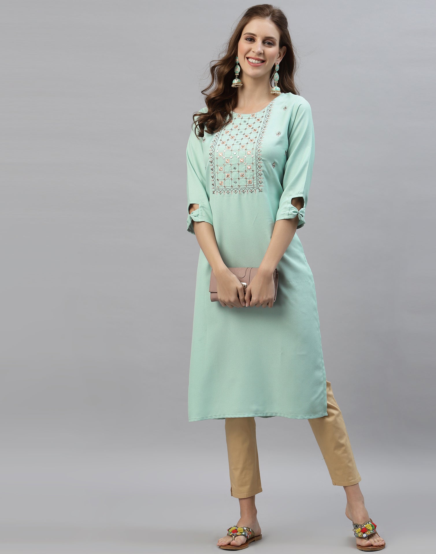 Mint Green Embroidered Kurti | Sudathi