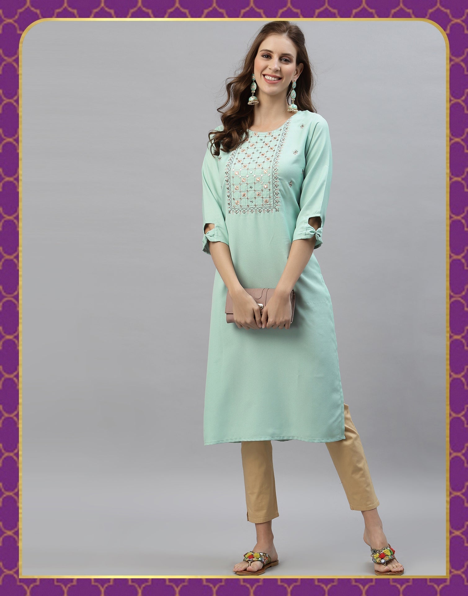 Mint Green Embroidered Kurti | Sudathi