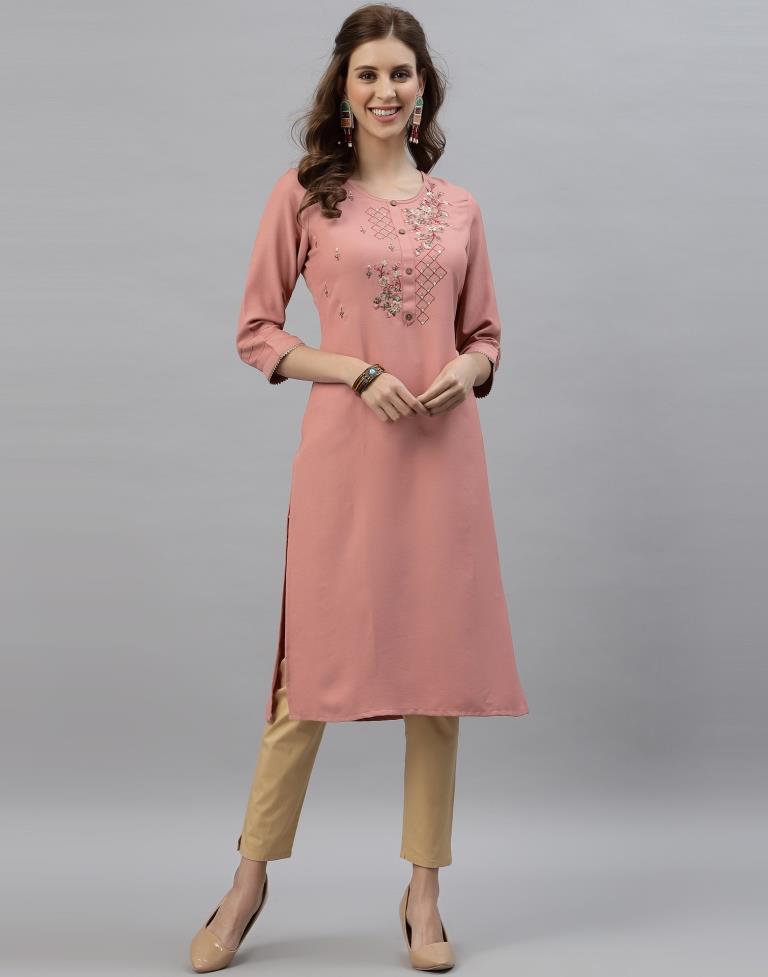 Badami Pink Embroidered Kurti | Sudathi